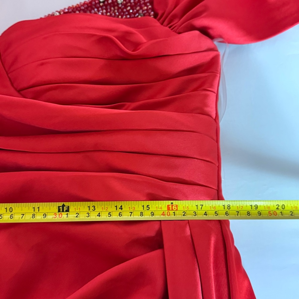 Red Ruched Off-Shoulder Prom Gown - Picture 14 of 16